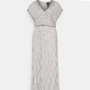 Adrianna Papell | Dresses | Adrianna Nwt Sequin Dress With Flutter Sleeves Bridal Silver | Poshmark